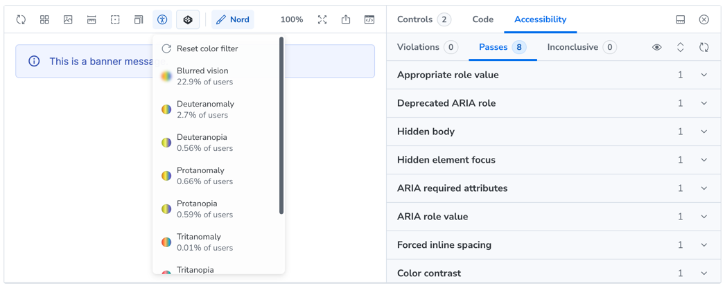 Accessibility panel showing an audit result