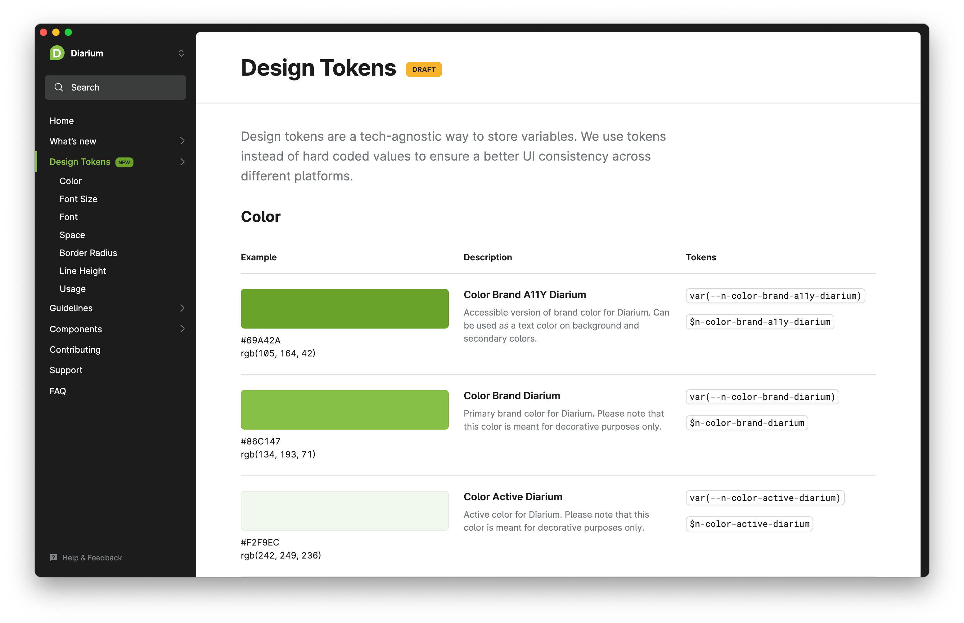 Diarium Design Tokens